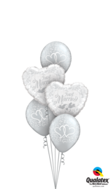 Ballonbouquet Just Married geschwungene Herzen